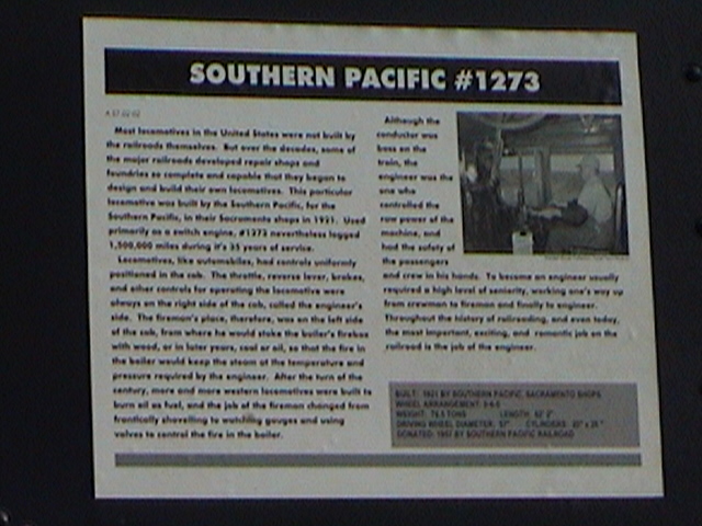 Southern Pacific Locomotive No. #1273 info card, Travel Town, Griffith Park, Los Angeles, California, 2010.03.21 17:48