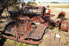 Australian outback old timer car wrecks and farm junkyards