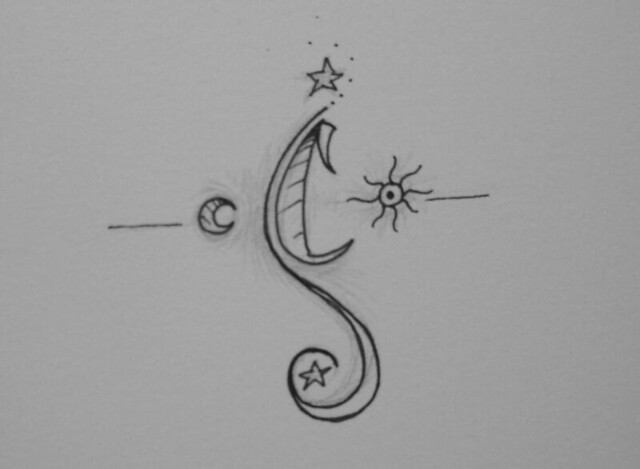  c with elements symbols representing the sun the moon and stars
