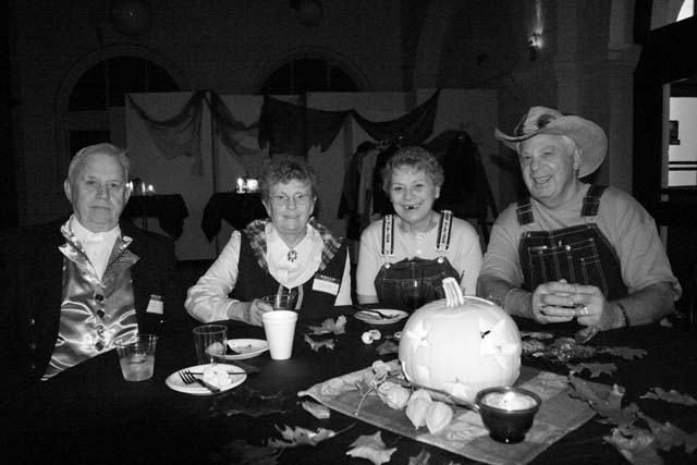 Family and friends at our Halloween wedding reception in 2006