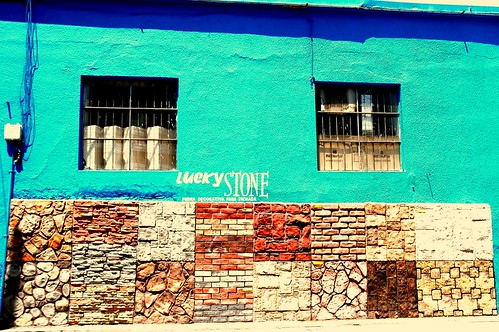Lucky STONE, samples, turquoise wall, Zona Centro, Guadalajara, Jalisco, Mexico by Wonderlane