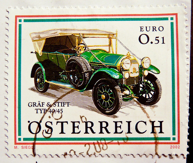 stamp Austria 051c cent postage car Oldtimer Graef Stift Automobil stamp