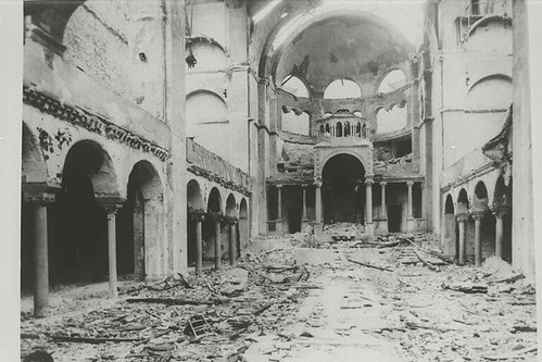 Interior view of the destroyed Fasanenstrasse Synagogue, Berlin, burned during the November Pogroms