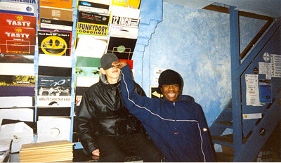 Benga and Skream in Big Apple records Croydon, circa 2001 - photo by John Kennedy