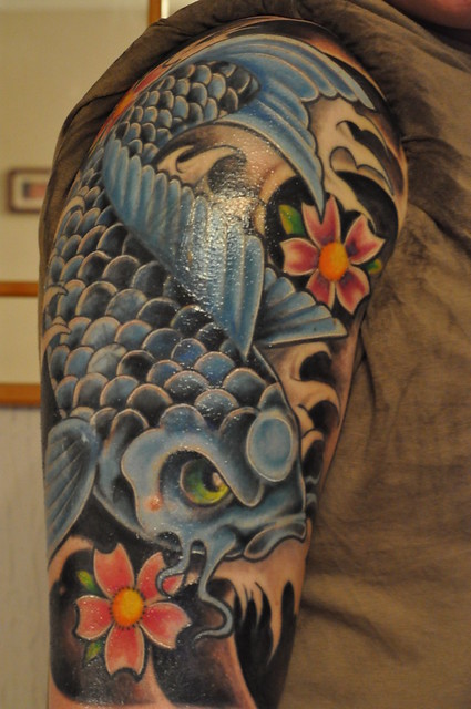 blue koi fish tattoo ink by Dom from Abracadabra tattoo studio blackwood