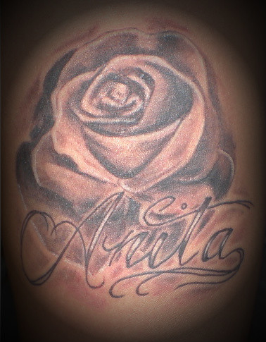Blue Rose With My Kids Name Tribal Rose Tattoo