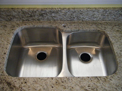 Stainless Steel Undermount Sink, 60/40 with Giallo Ornamental Granite