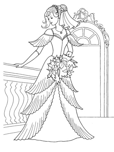 Princess in her Wedding Dress Coloring Page