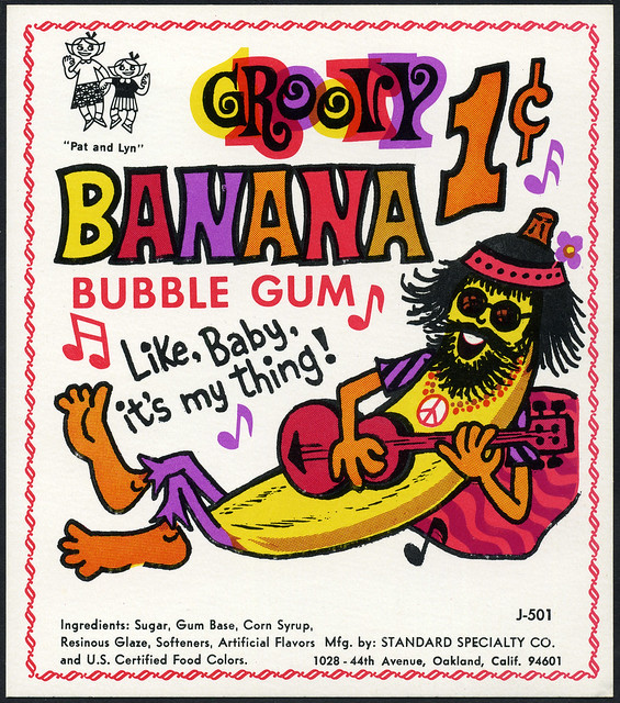 Candy Machine Vending Insert Card - Standard Specialty Co - Groovy Banana bubble gum 1-cent - 1960's 1970's