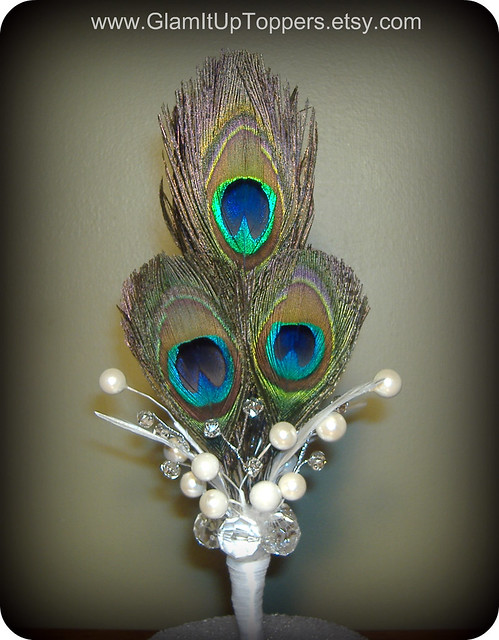 peacock feather wedding cake topper wwwglamituptoppersetsycom only 60