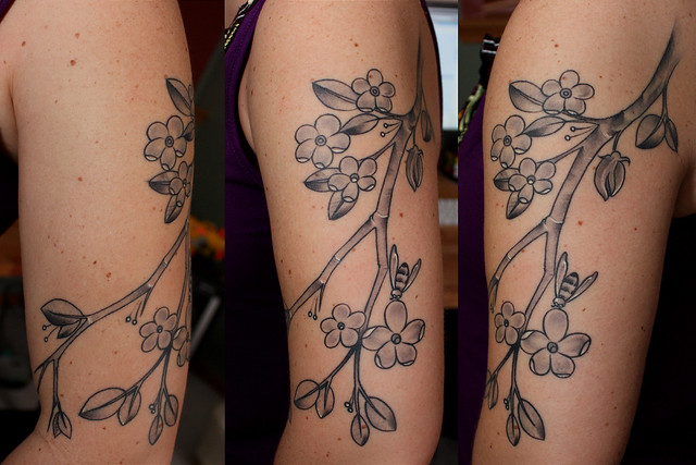Kari's healed apple branch blossom tattoo