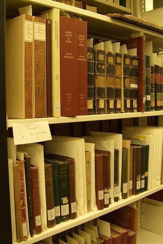 Books on a bookshelf in the Smithsonian Libraries