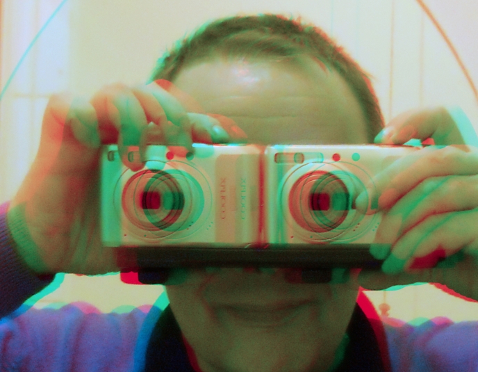 Self Portrait in anaglyph 3D red blue cyan glasses