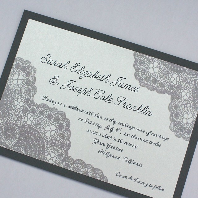 Light Pewter Gray Grey Vintage Antique Lace Wedding Invitation