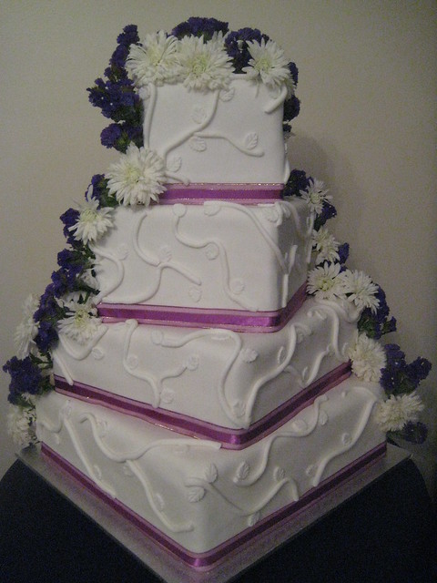 Purple White 4 tier Wedding Cake