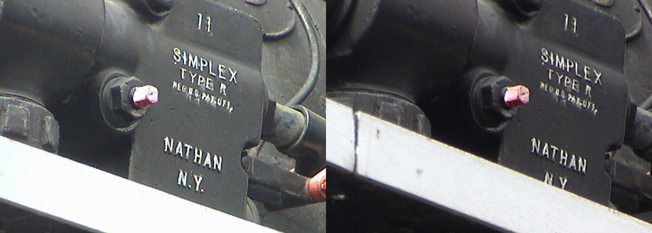 3D, Simplex Type R velocity feedwater injector assembly for boiler water on Southern Pacific Railroad 0-6-0 steam locomotive No. #1273 at Travel Town, Griffith Park, Los Angeles, California, 2010.03.21 16:29