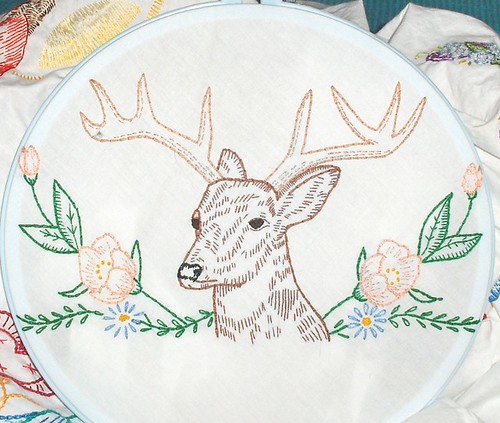 Deer and Flowers, from Vintage Embroidery Patterns