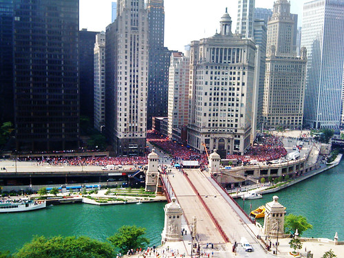 Aerial view of Blackhawks Stanley Cup celebration parade