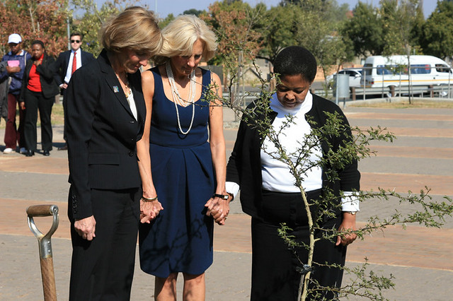 Dr Jill Biden and Liz Berry Gips Plant Tree to Honor Youth Killed in 1976