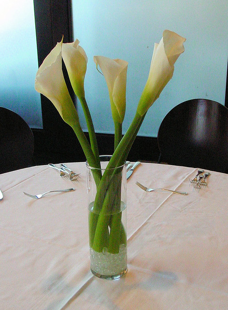 Large White Calla Lily Wedding Reception Centerpiece This tall yet simple 