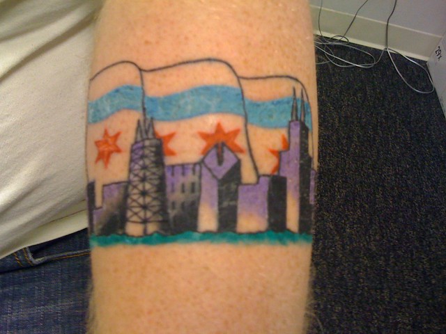 This is the middle of my tattoo of the Chicago Skyline and Chicago flag