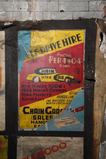 Chain Garage, Hanger Lane, London - car hire poster, c1959