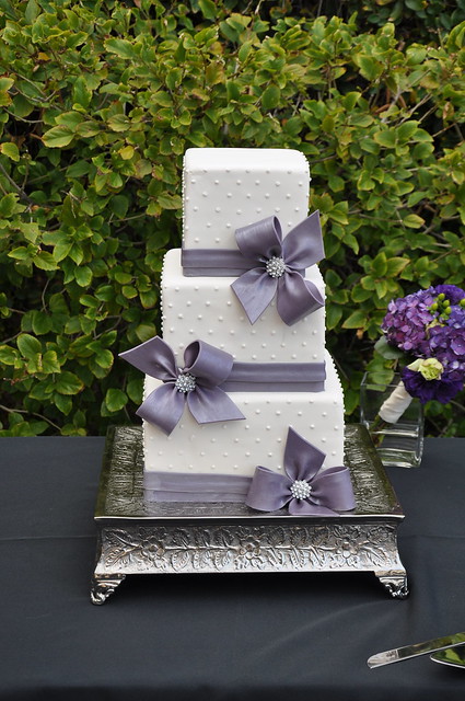 White Purple Wedding Cake