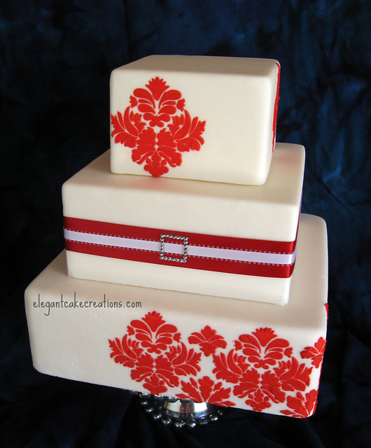 Red Damask Wedding Another cake from the bridal show Inspired by Taya