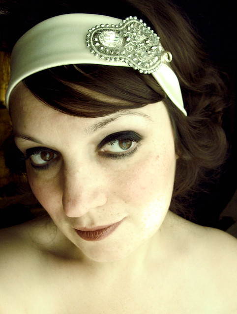 Vintage inspired bridal head band The brooch is all handmade