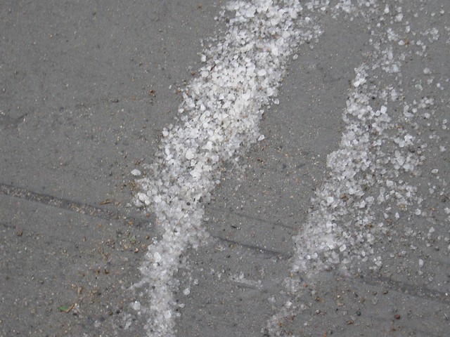 Salt on the sidewalk on the Atwells Avenue overpass
