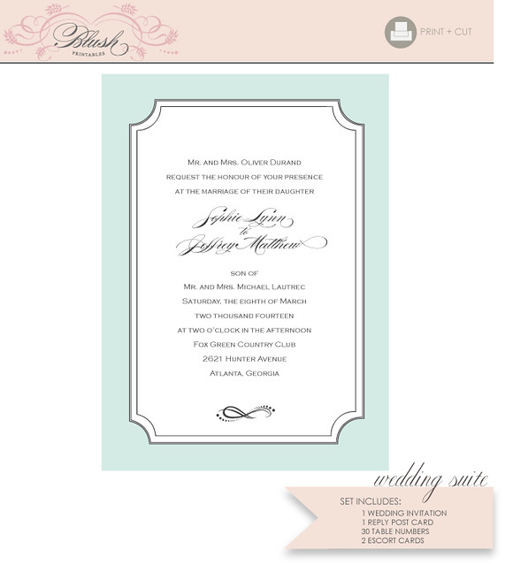 Frame DIY Wedding Invitation Suite Printable PDF