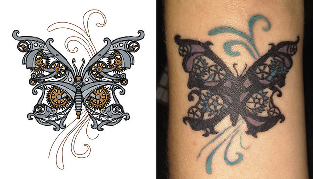Check out Jacqueline's sweet new steampunk butterfly tattoo based on this