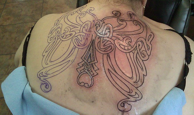 Art Nouveau Butterfly Tattoo Outline part done Fresh Ink 1 2 way done
