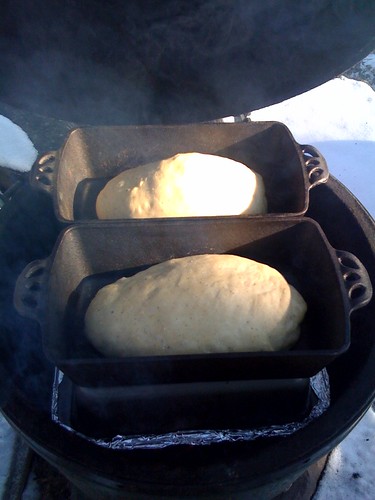 Baking Bread in Big Green Egg  Ceramic Grill outdoors 2