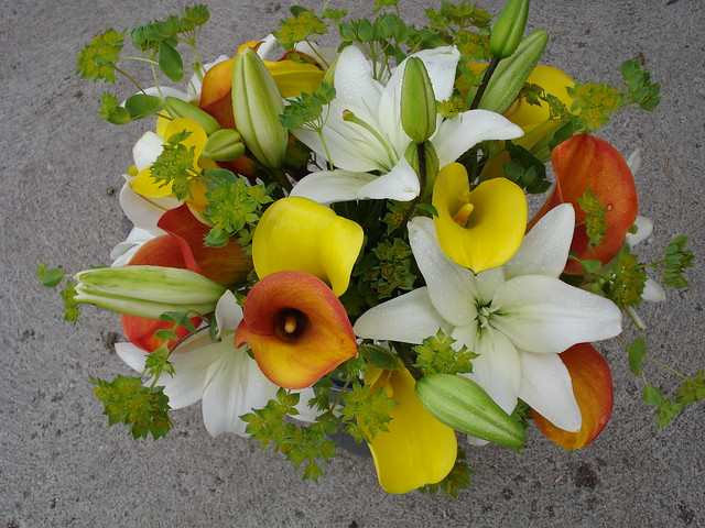 Yellow and orange calla lily Bridal bouquet Hand tied bride 39s bouquet using