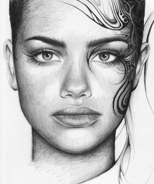 Pencil drawing of Brazilian model Adriana Lima