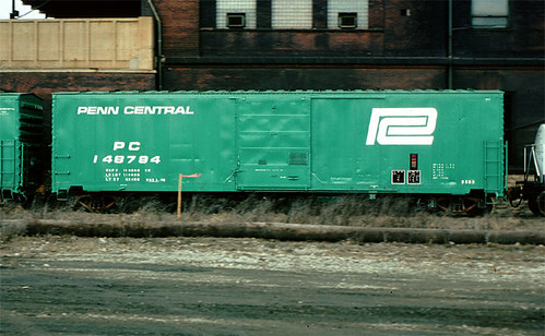 Penn Central jade green boxcar circa 1976. From the internet. by Eddie from Chicago