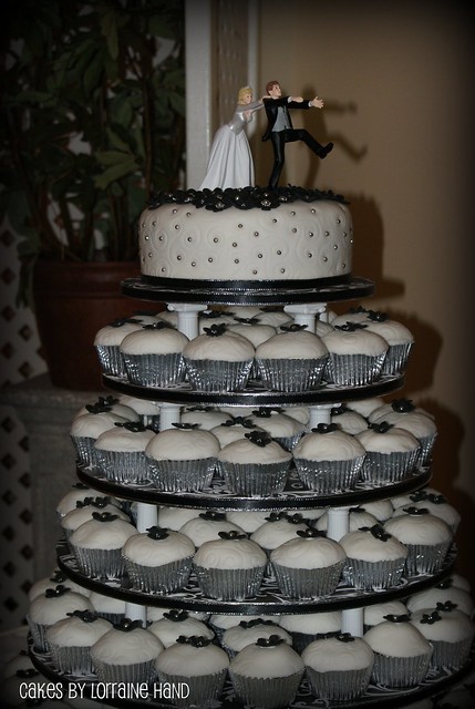 Black and White CupCake Tower Wedding Cake