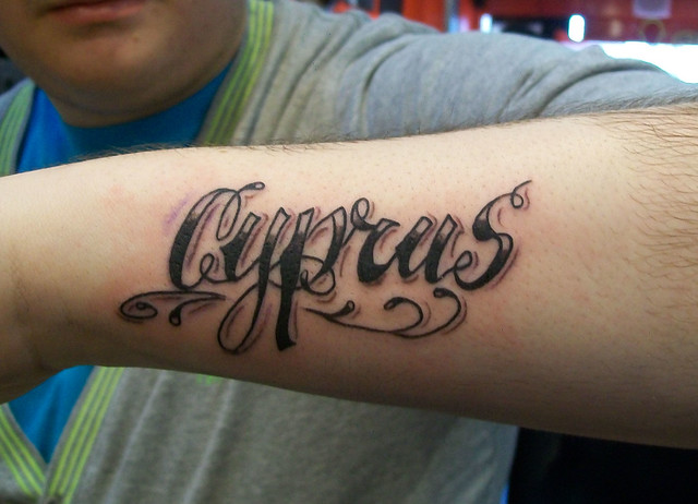 Cyprus Lettering script tattoo wwwcraigyleecom copyright craigy lee