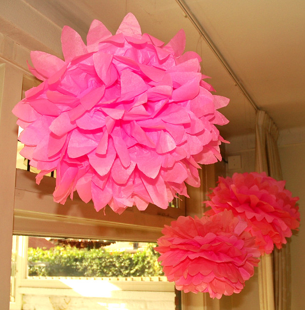 Pink Pom Poms Decoration I decorated the house with pink tissue paper pom