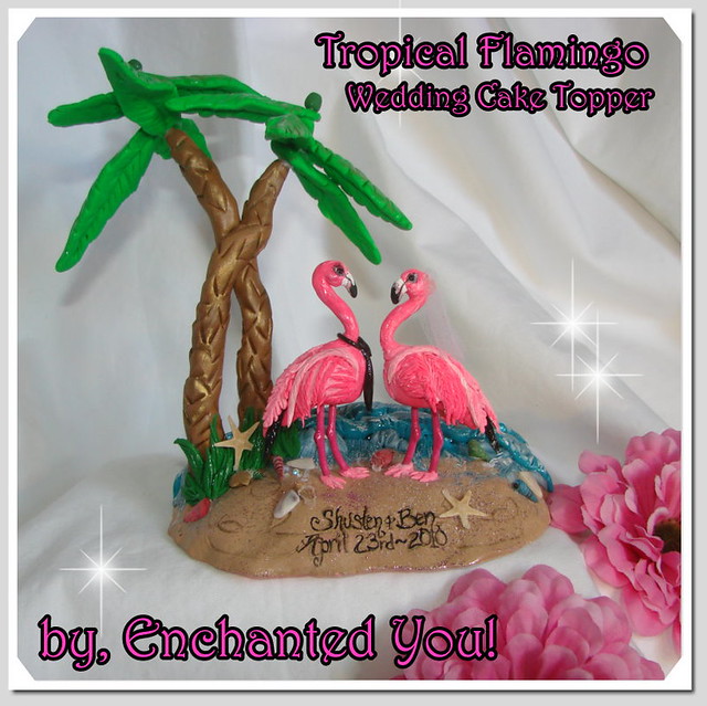 Tropical Beach Island Flamingo Cake Topper enchantedyounet