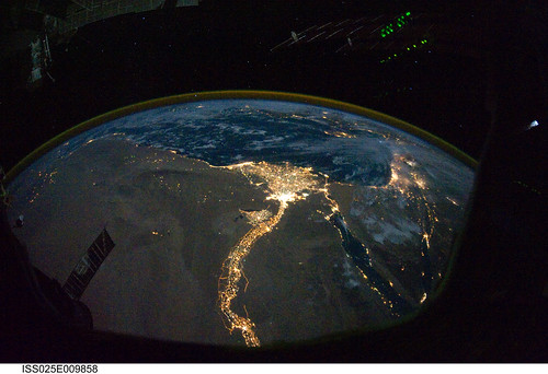 Cairo and Alexandria, Egypt at Night (NASA, International Space Station Science, 10/28/10)