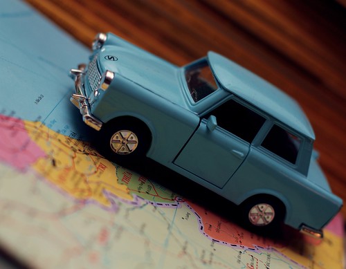 Toy Trabant traveller car on map