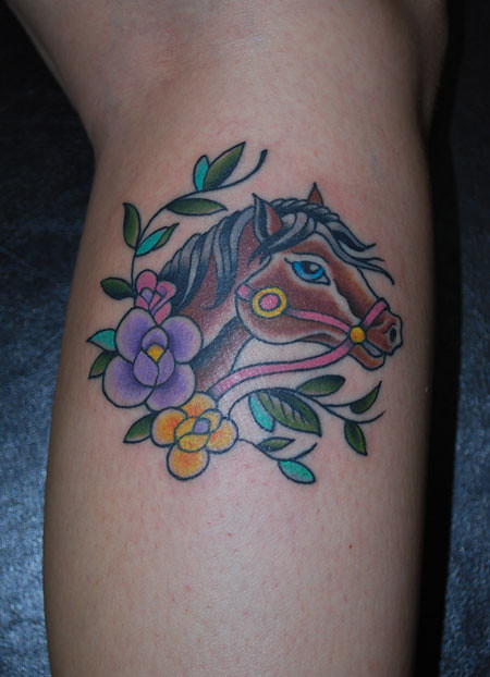 Carousel Horse Tattoo flowers and vines from Katie Sellergen flash 