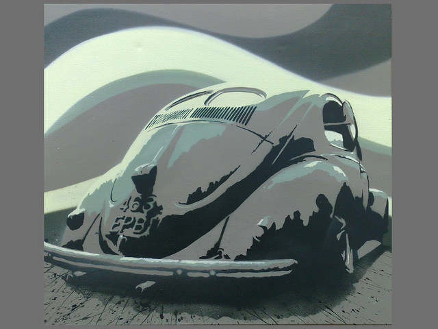 VW 1951 Beetle spray painted on canvas using 5 layer stencils