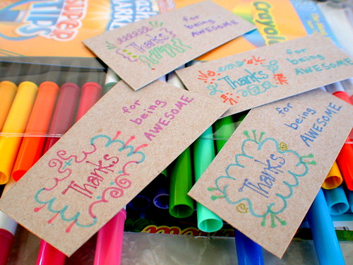 Make small thank you cards from empty food boxes and give them to random