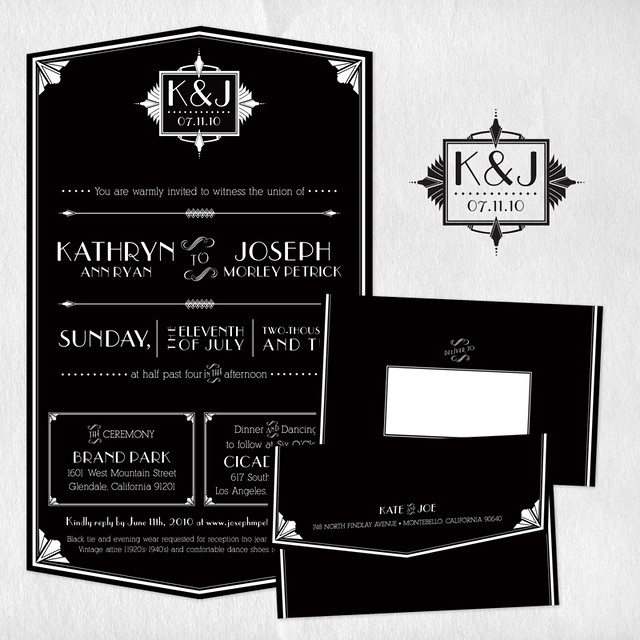 Simple chic art deco inspired wedding invitation Trifold selfmailer
