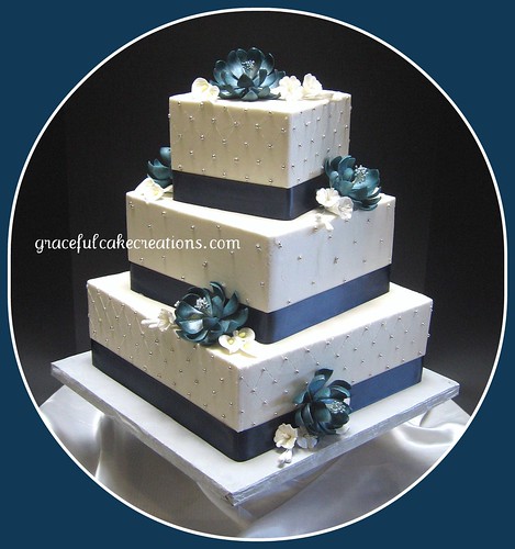 wedding cake Image by Graceful Cake Creations Navy blue teal and silver 