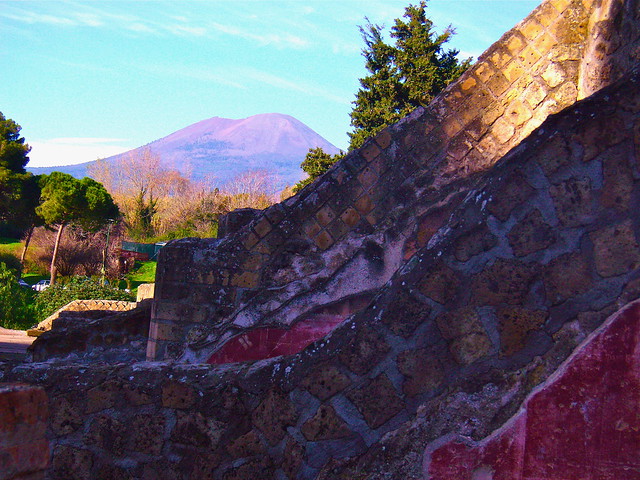 Pompeii, Italy VOLCANO in distance. Ge digital camera