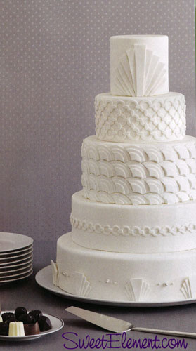 White on White Art Deco Wedding Cake Featured in The Knot Winter 2010